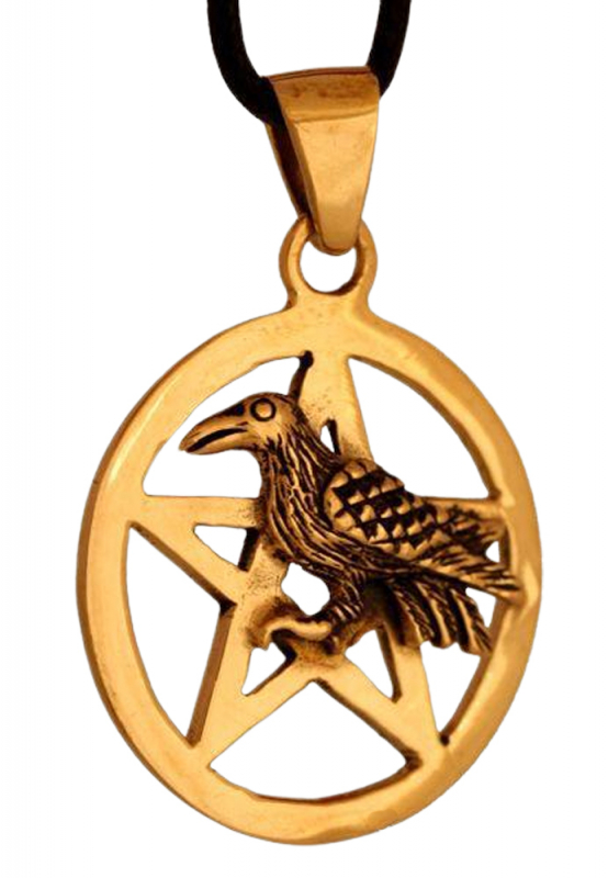 Wotans Raven with Pentagram - Bronze Pendant